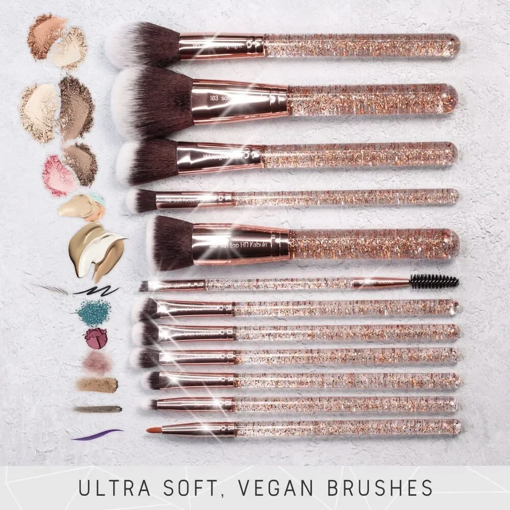 Niré Beauty 15piece Rose Gold Makeup Brushes Set & Beauty Blender With Case